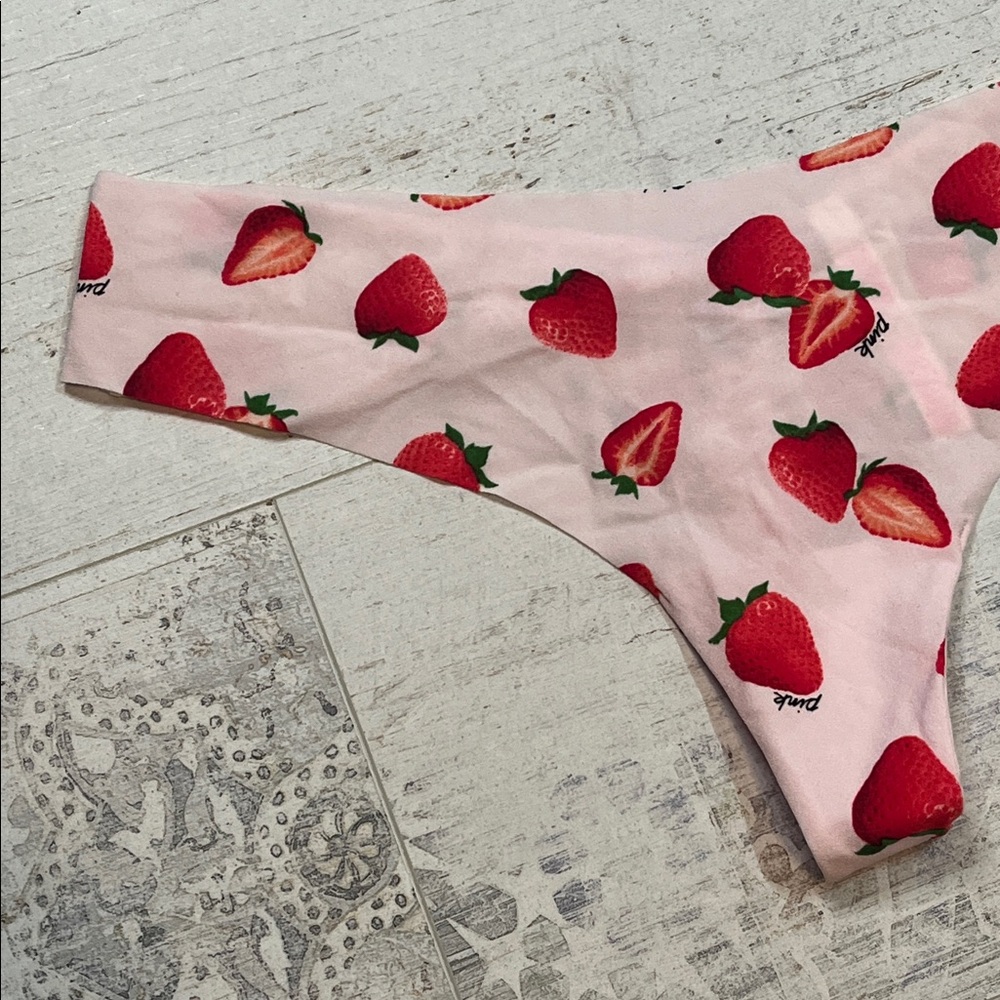 PINK Victoria's Secret Pink Strawberry Lace Thong Panties Large - Picture 2 of 8